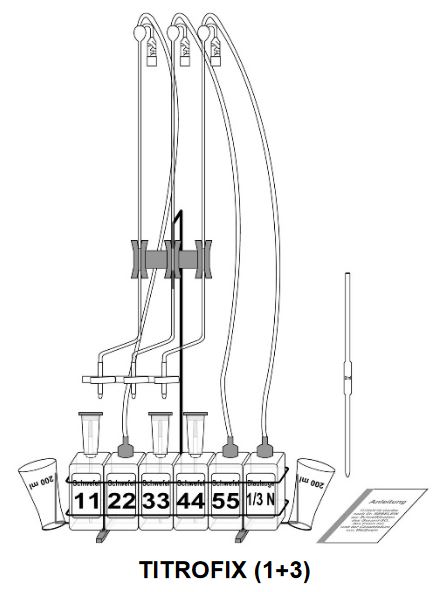 Titrofix 1 + 3 für die Gesamtsäure + gesamt + frei SO-2 Bestimmung   (Preis zuzüglich Glasverpackung!)